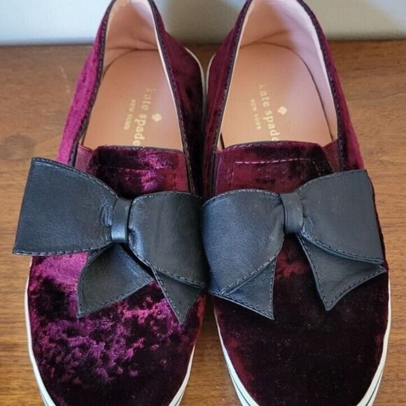 Kate spade Burgundy velvet slip on shoes bow Sneakers sz 8.5 / 39 flats - Picture 3 of 3